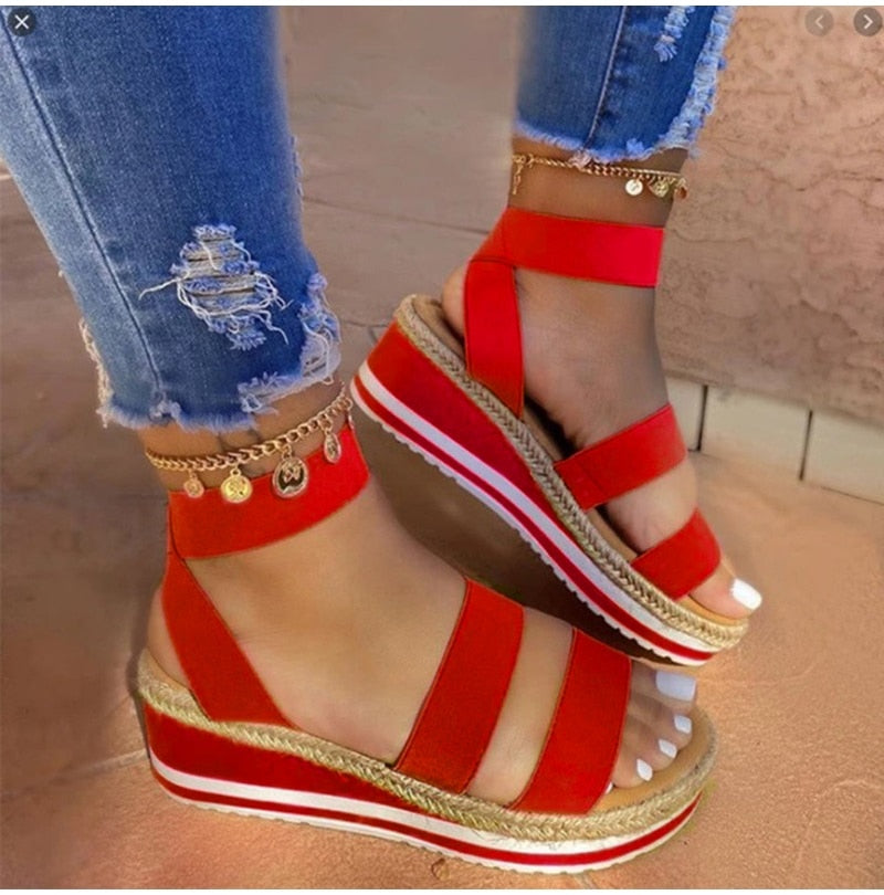 Sandales compensées espadrille à bout ouvert à brides croisées pour femme