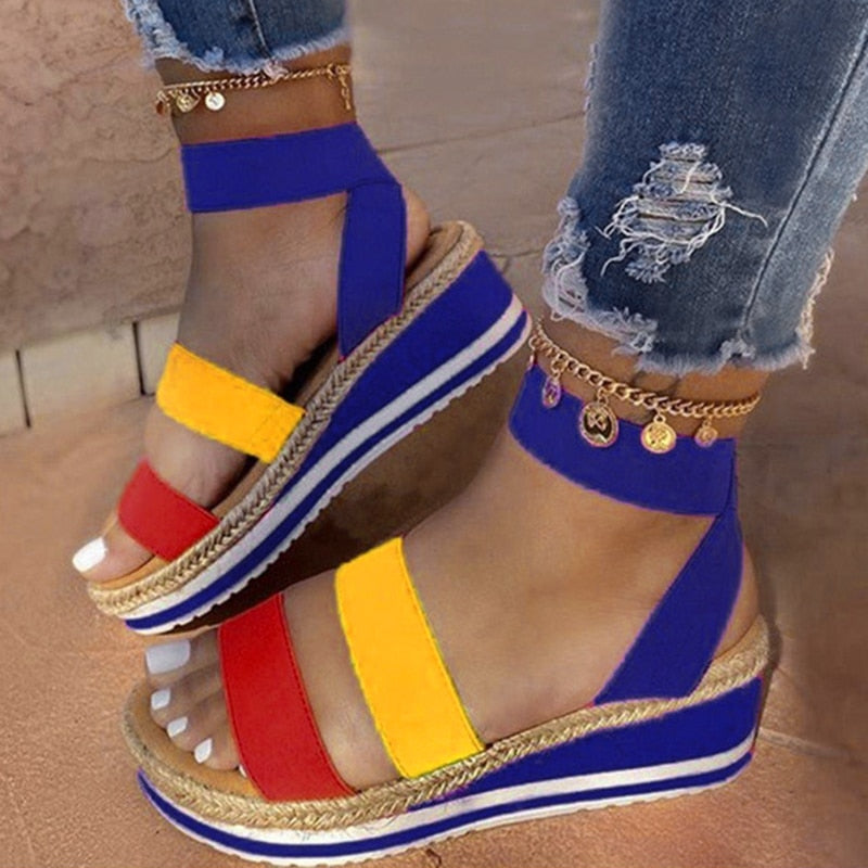 Sandales compensées espadrille à bout ouvert à brides croisées pour femme