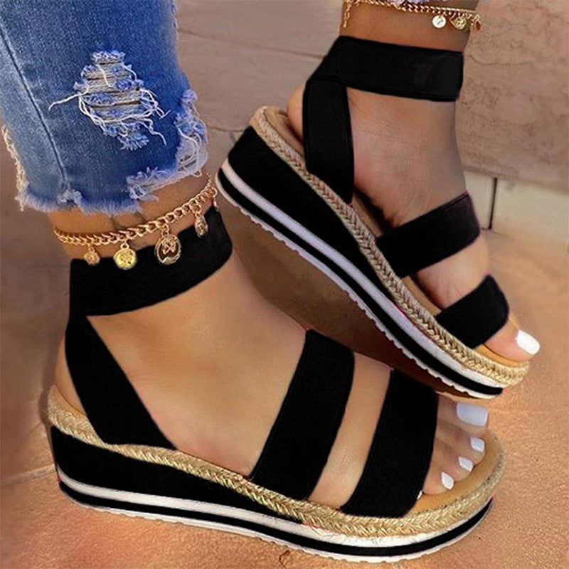Sandales compensées espadrille à bout ouvert à brides croisées pour femme