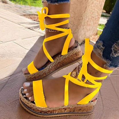 Sandales compensées espadrille à bout ouvert à brides croisées pour femme