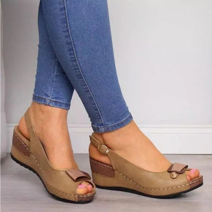 Sandales compensées femme à bride arrière à bout ouvert