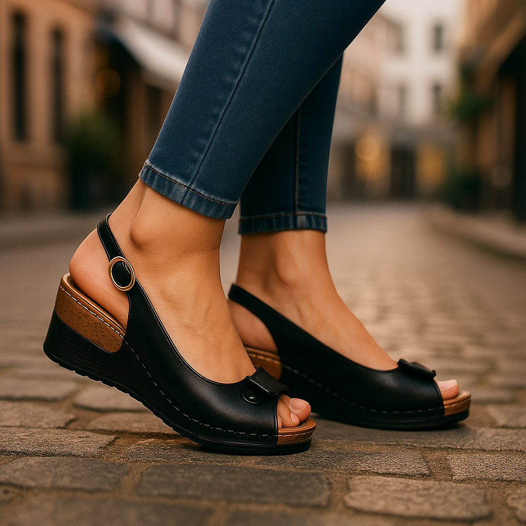 Sandales compensées femme à bride arrière à bout ouvert