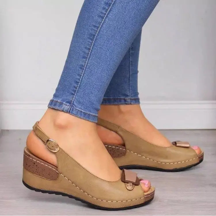 Sandales compensées femme à bride arrière à bout ouvert