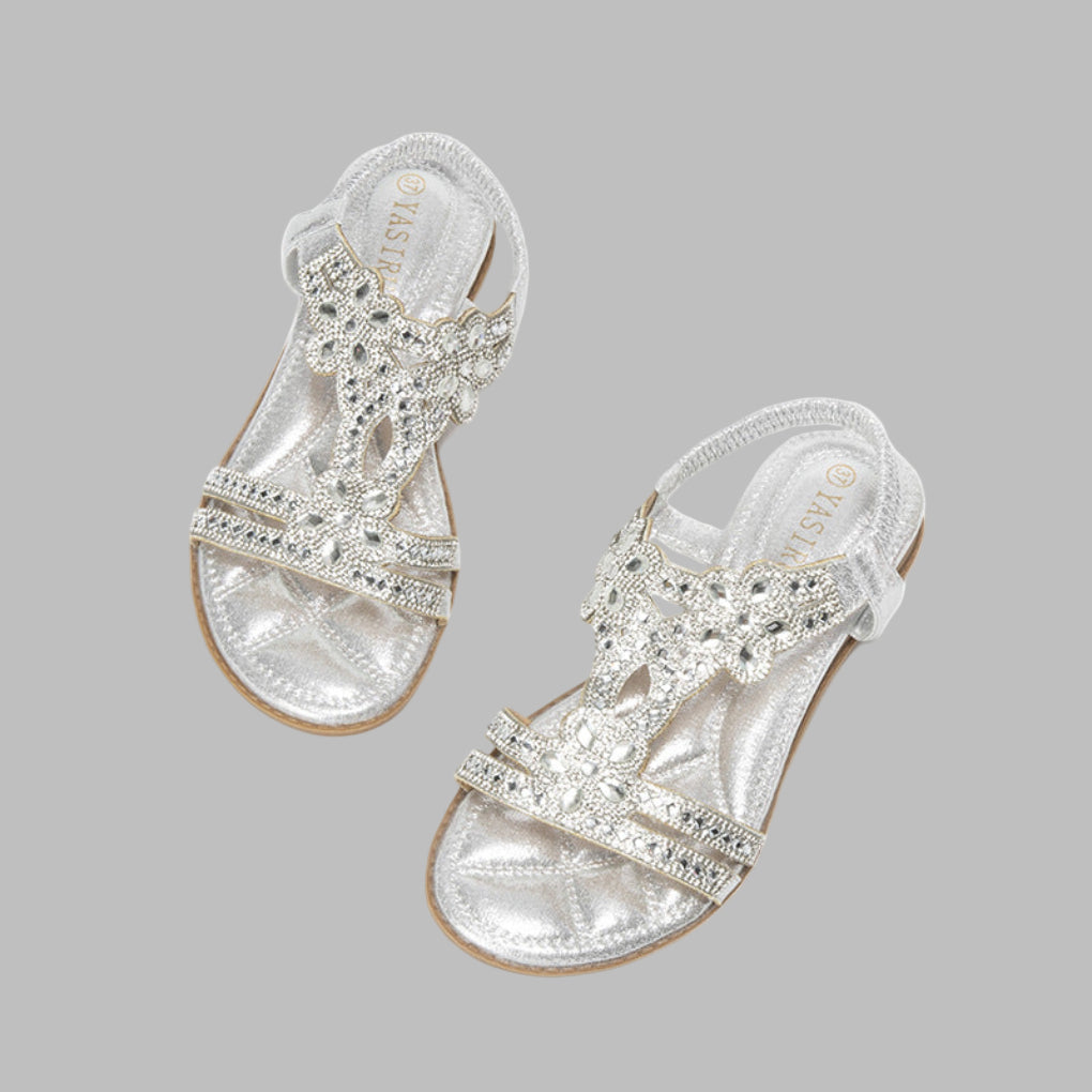 Sandales femme plates à bride en T ornées