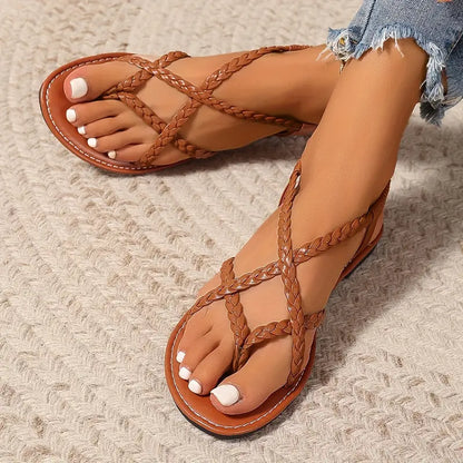 Sandales plates à brides tressées pour femme
