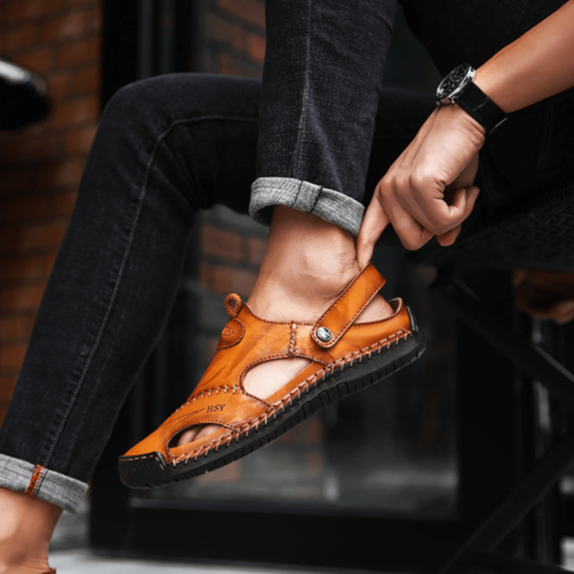 Sandales respirantes en cuir pour homme