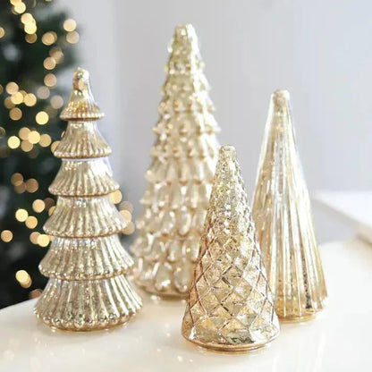 Sapins de Noël en verre mercurisé soufflés à la bouche avec lueur LED chaude