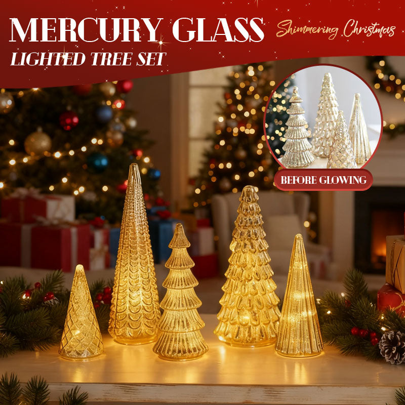 Sapins de Noël en verre mercurisé soufflés à la bouche avec lueur LED chaude