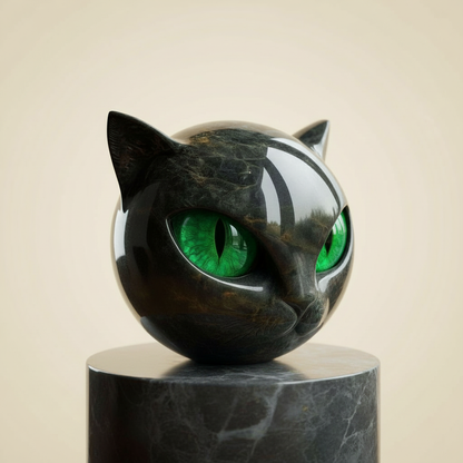 Sculpture artistique envoûtante de tête de chat noire