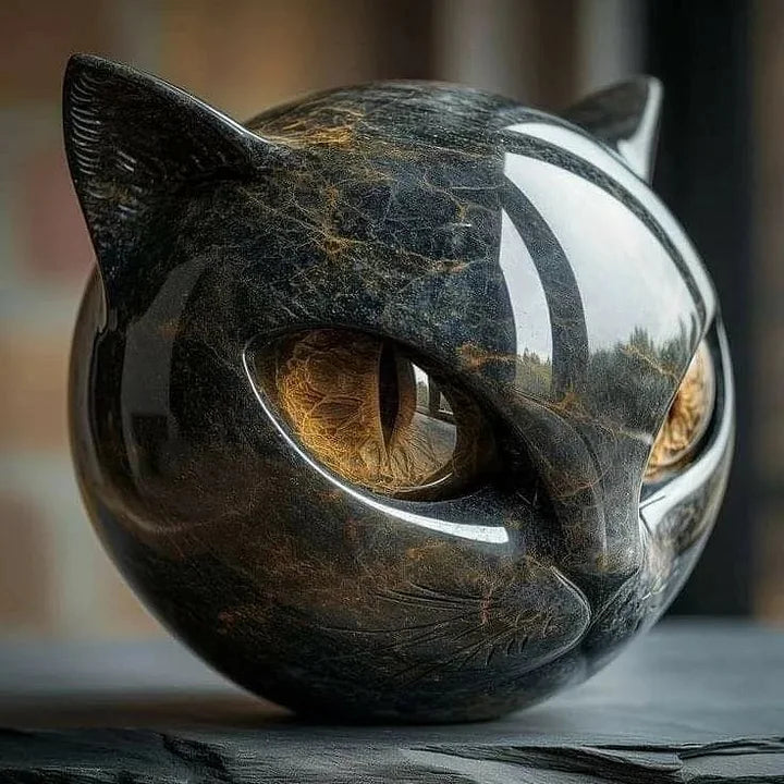 Sculpture artistique envoûtante de tête de chat noire