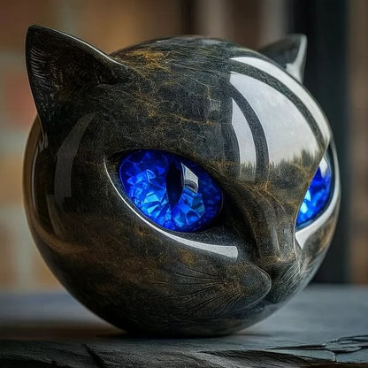 Sculpture artistique envoûtante de tête de chat noire