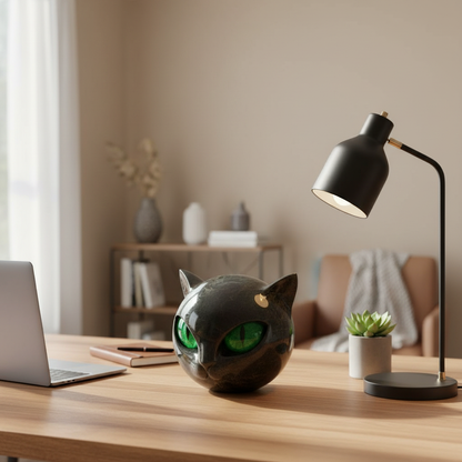 Sculpture artistique envoûtante de tête de chat noire