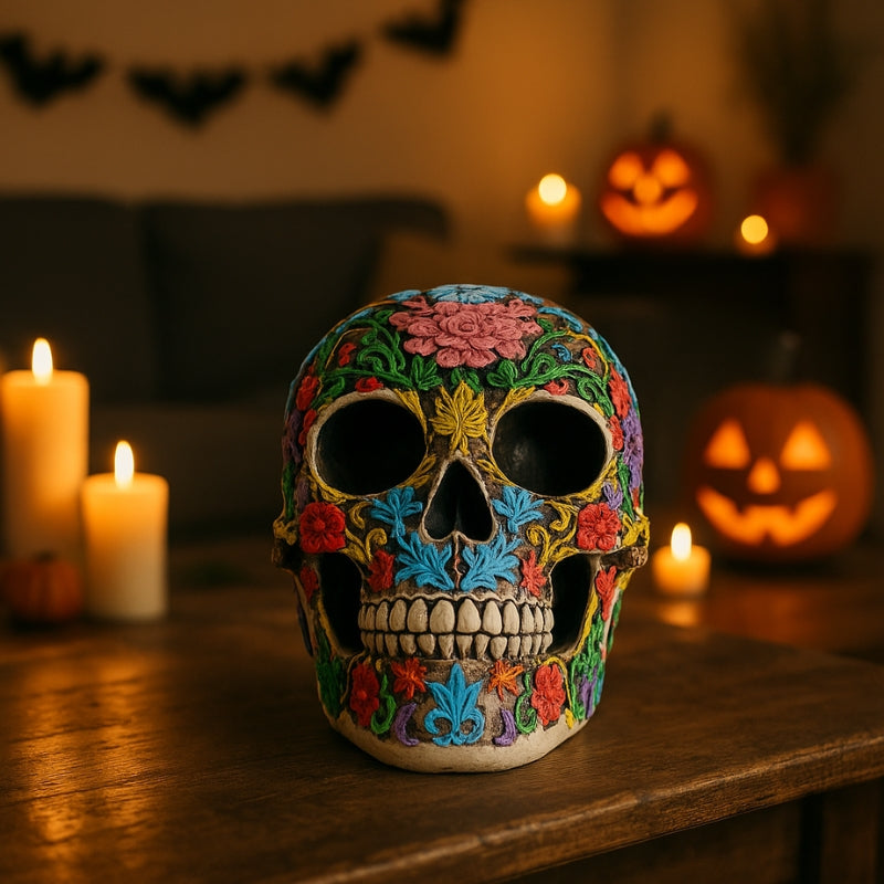 Sculpture de crâne d’Halloween en résine pour la décoration