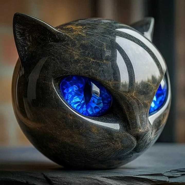 Sculpture de tête de chat noir mystique