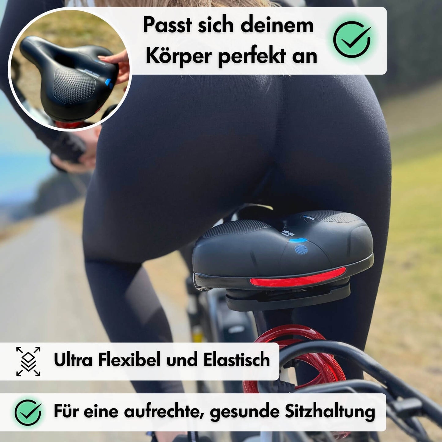 Selle de vélo CloudComfort Pro | mousse à mémoire de forme soulageant la pression | noire