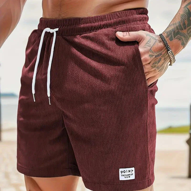 Short décontracté en velours côtelé pour homme - cordon de serrage, coupe ample