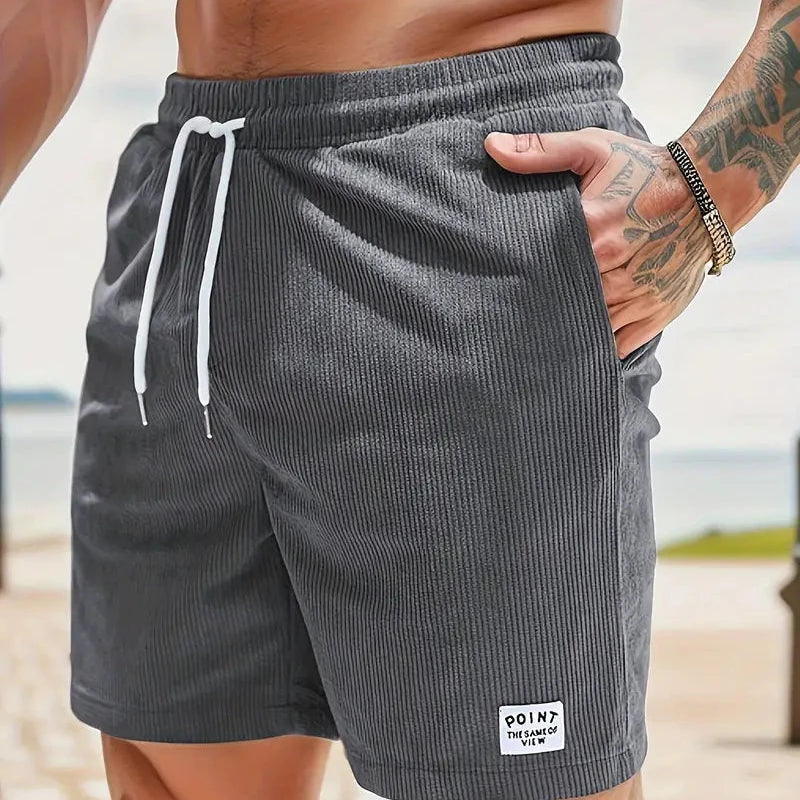 Short décontracté en velours côtelé pour homme - cordon de serrage, coupe ample