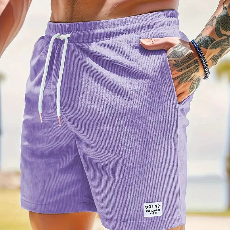 Short décontracté en velours côtelé pour homme - cordon de serrage, coupe ample