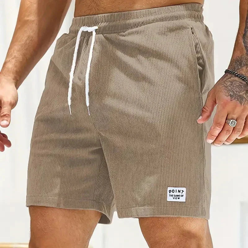 Short décontracté en velours côtelé pour homme - cordon de serrage, coupe ample