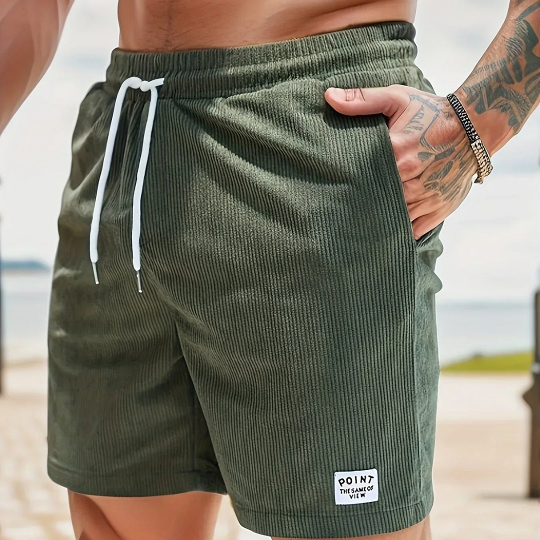 Short décontracté en velours côtelé pour homme - cordon de serrage, coupe ample