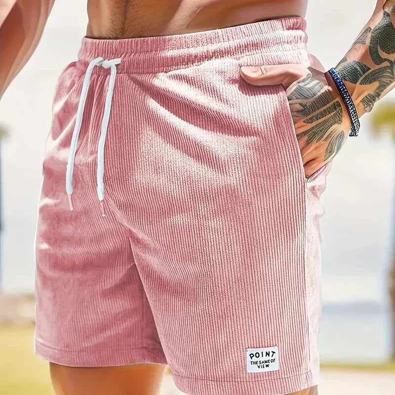 Short décontracté en velours côtelé pour homme - cordon de serrage, coupe ample
