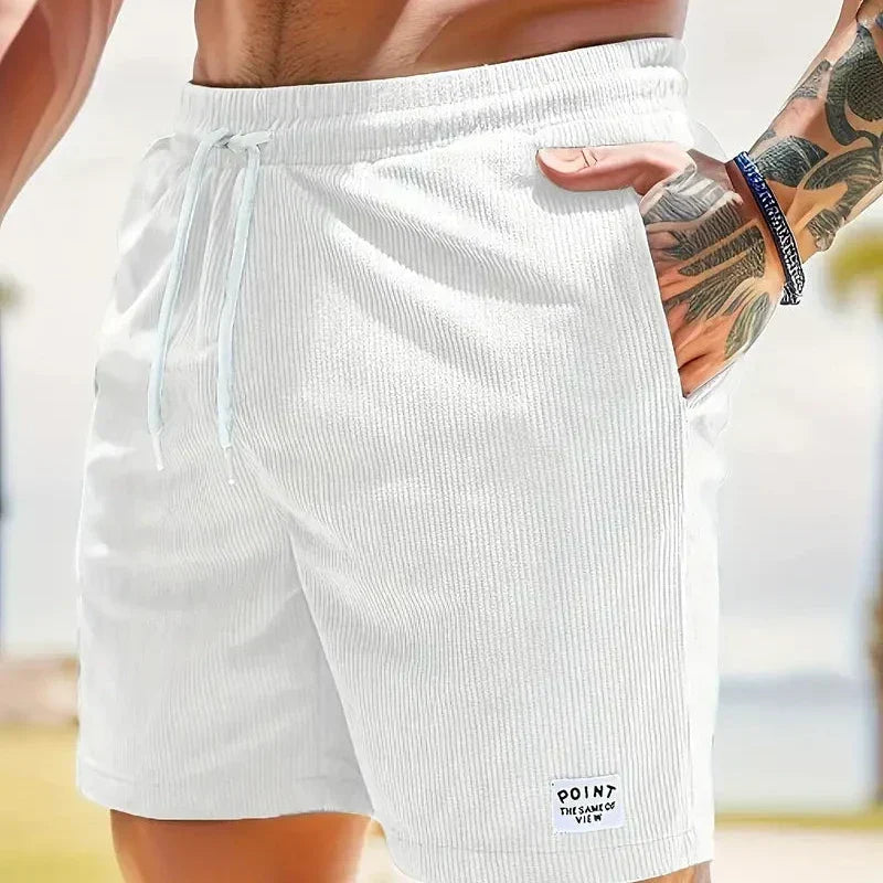 Short décontracté en velours côtelé pour homme - cordon de serrage, coupe ample