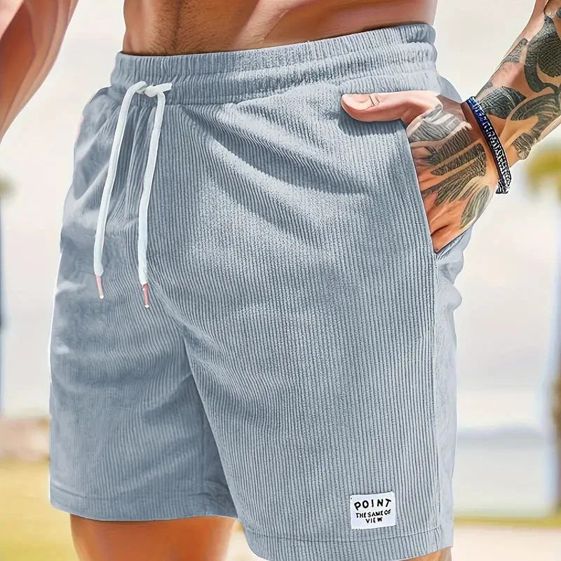Short décontracté en velours côtelé pour homme - cordon de serrage, coupe ample