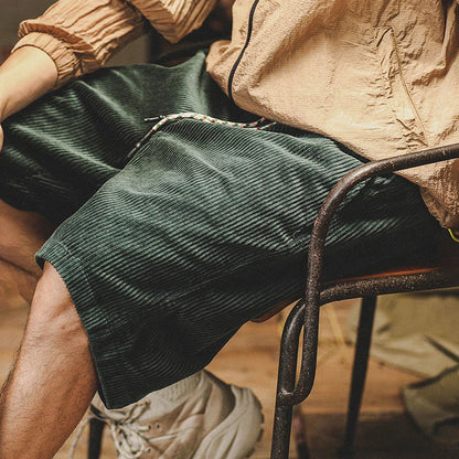 Short en velours côtelé à cordon de serrage pour homme