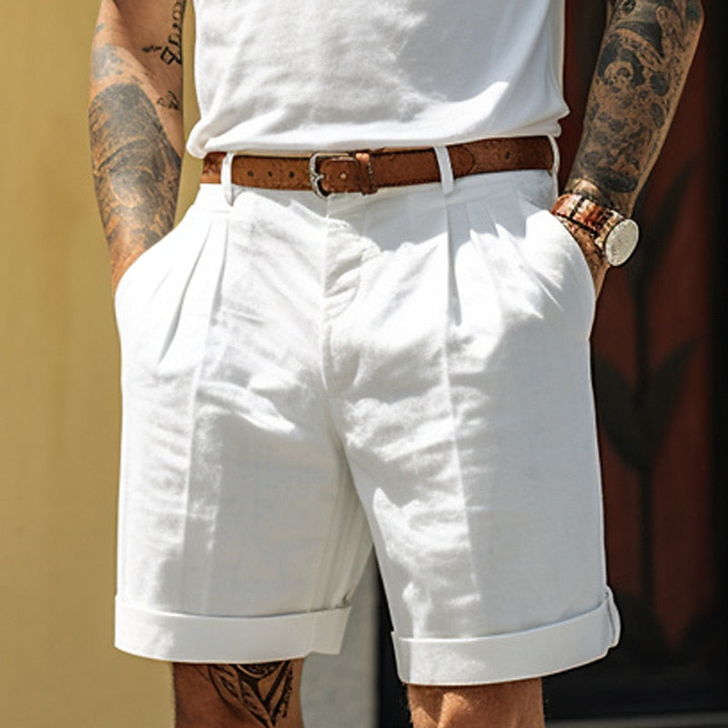 Short plissé à revers pour homme