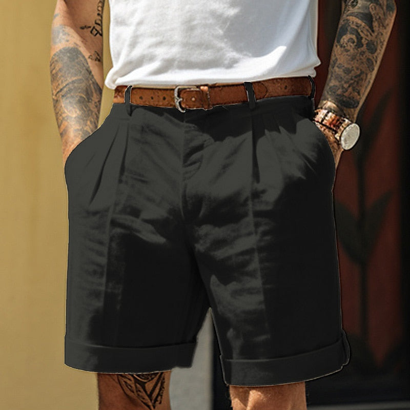 Short plissé à revers pour homme