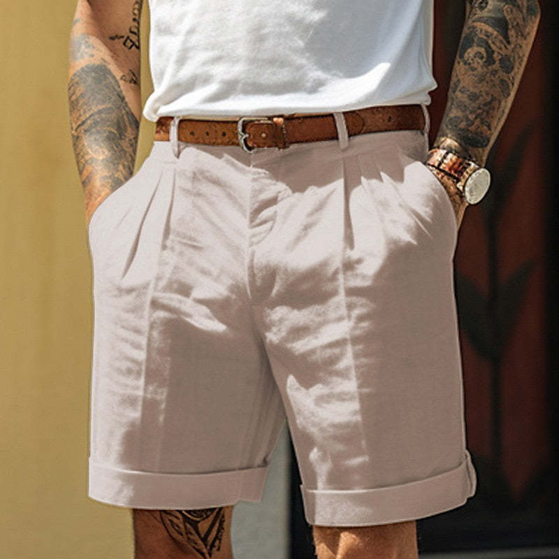 Short plissé à revers pour homme
