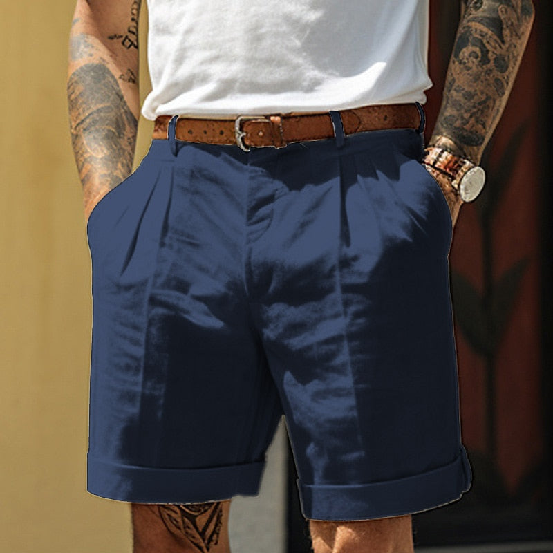 Short plissé à revers pour homme