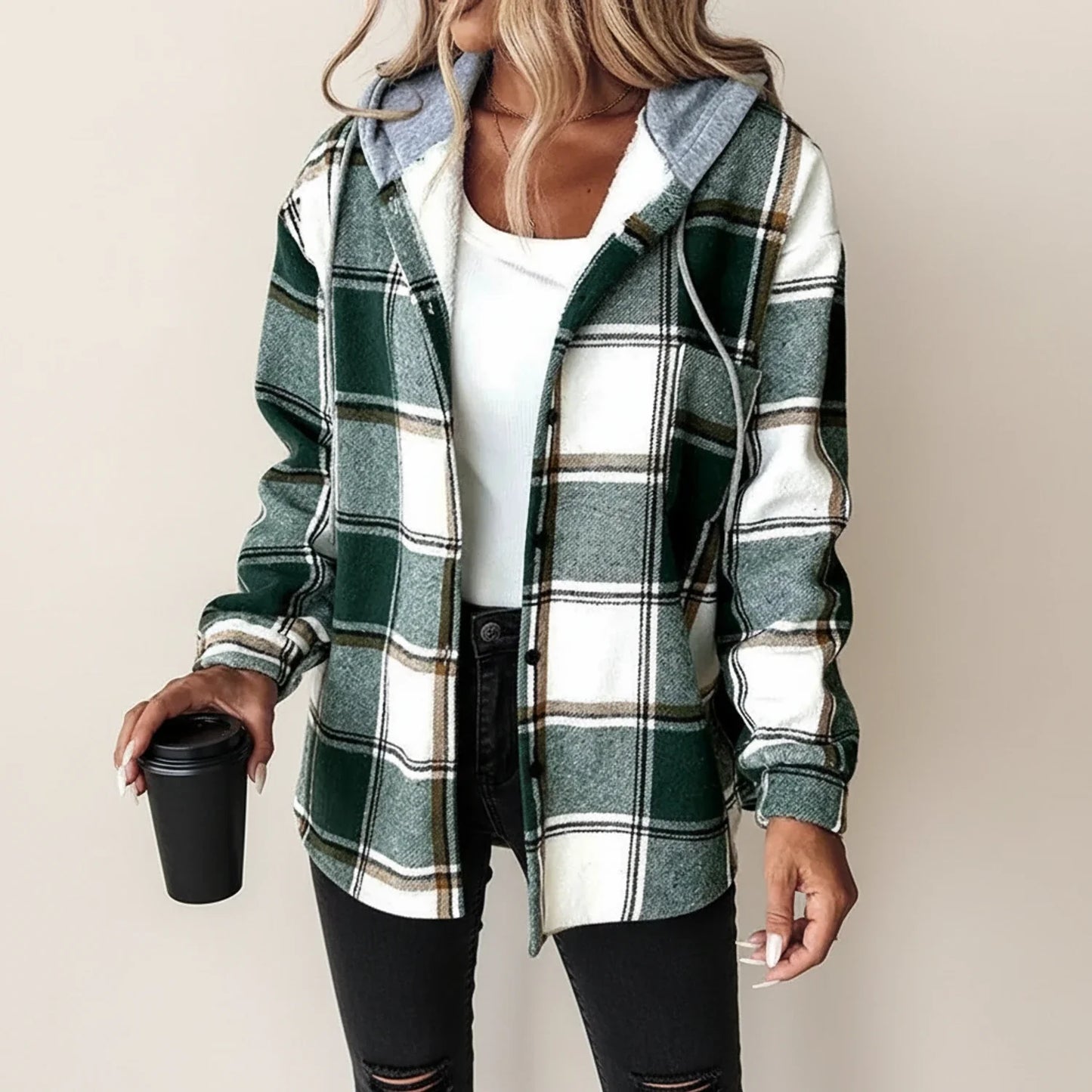 Surchemise d’hiver à carreaux à capuche pour femme