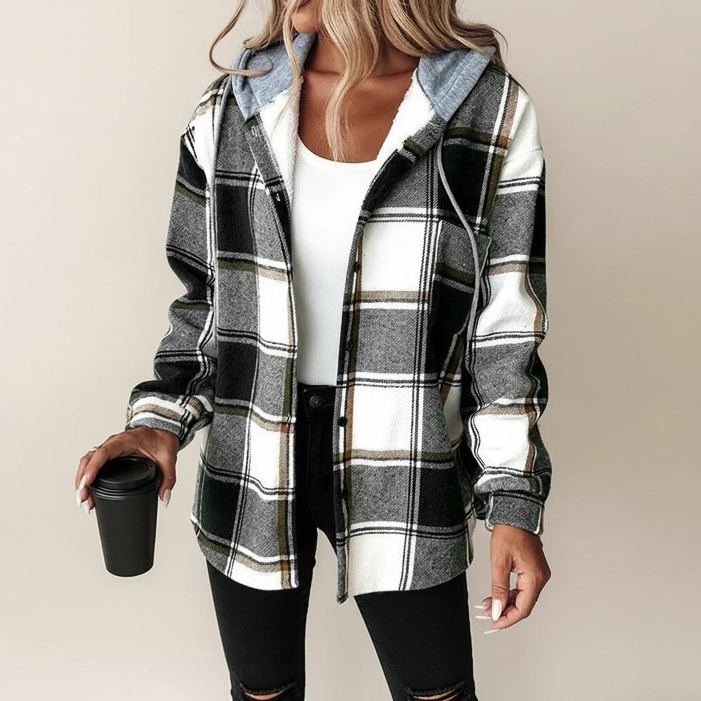 Surchemise d’hiver à carreaux à capuche pour femme