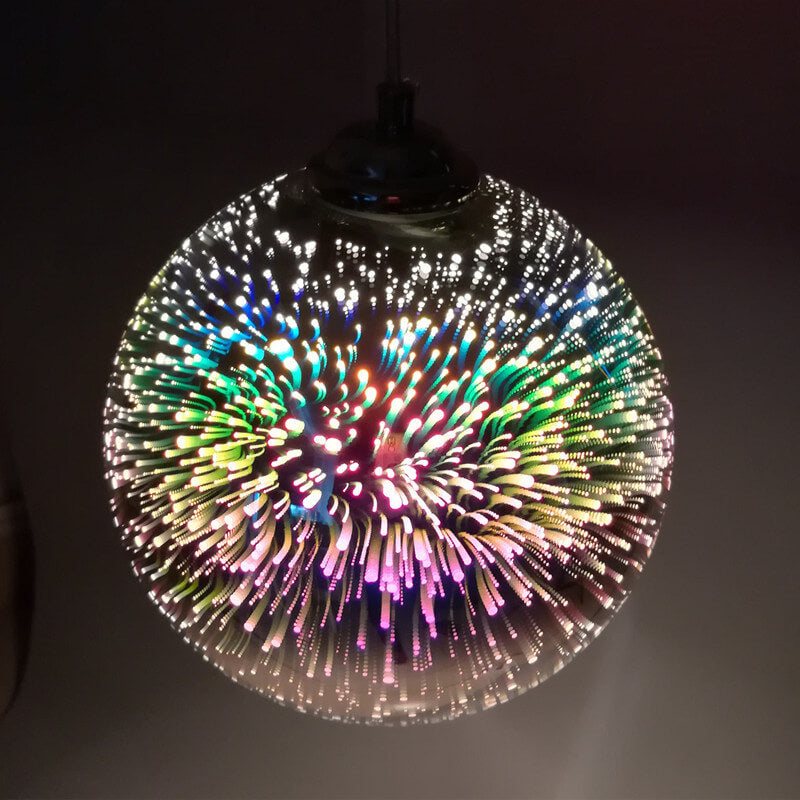 Suspension en verre effet feu d’artifice 3D | design créatif en verre coloré