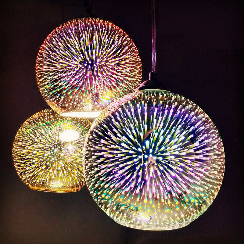 Suspension en verre effet feu d’artifice 3D | design créatif en verre coloré