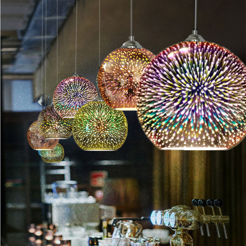 Suspension en verre effet feu d’artifice 3D | design créatif en verre coloré