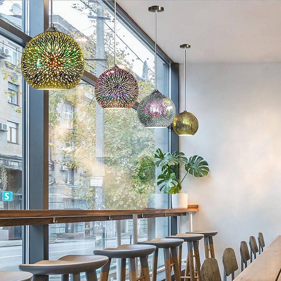 Suspension en verre effet feu d’artifice 3D | design créatif en verre coloré