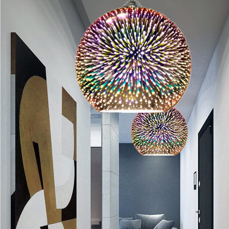 Suspension en verre effet feu d’artifice 3D | design créatif en verre coloré
