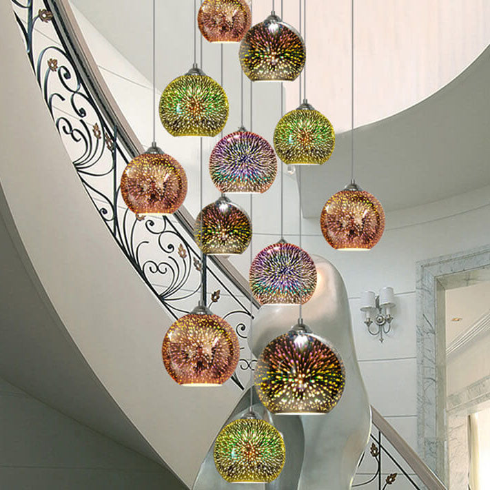 Suspension en verre effet feu d’artifice 3D | design créatif en verre coloré