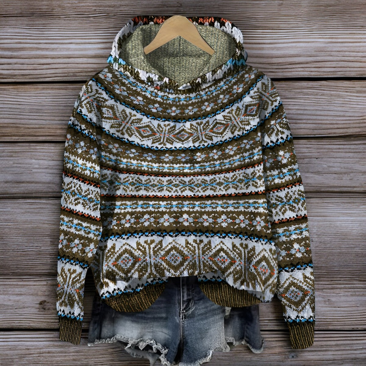 Sweat à capuche en tricot islandais pour l'hiver