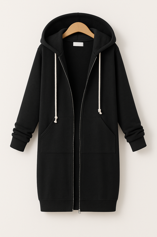Sweat à capuche long zippé pour femme