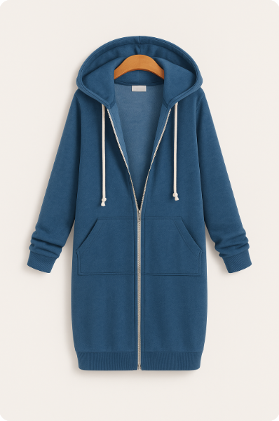 Sweat à capuche long zippé pour femme