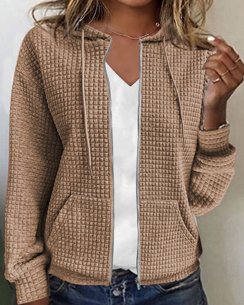 Sweat à capuche zippé en maille gaufrée douillet pour femme