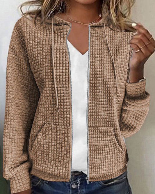Sweat à capuche zippé en maille gaufrée douillet pour femme