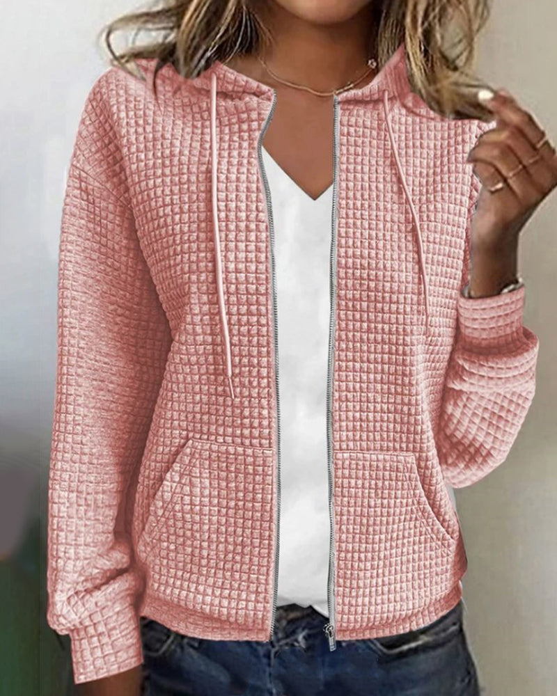 Sweat à capuche zippé en maille gaufrée douillet pour femme