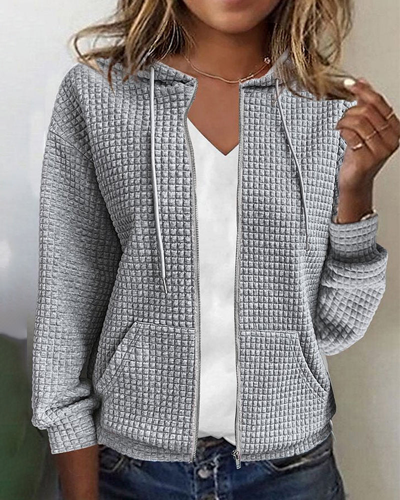 Sweat à capuche zippé en maille gaufrée douillet pour femme