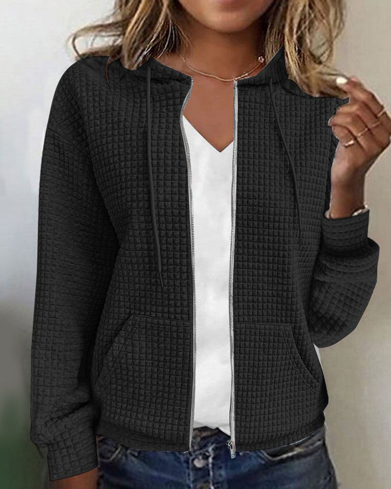 Sweat à capuche zippé en maille gaufrée douillet pour femme