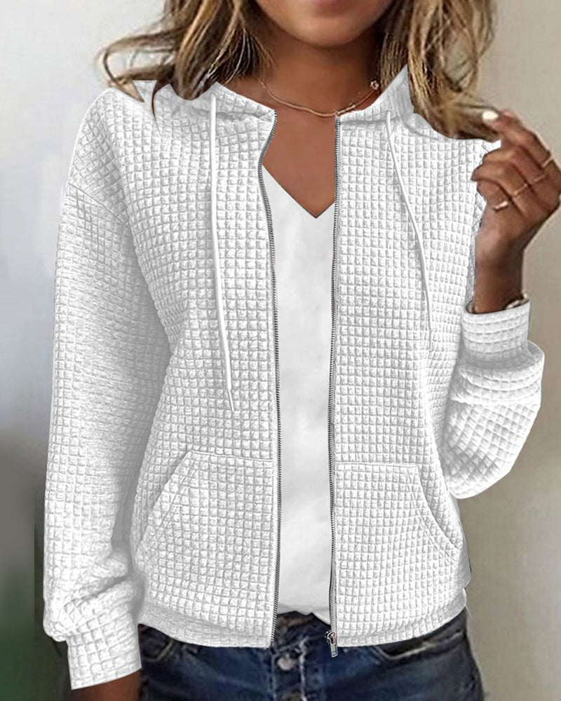 Sweat à capuche zippé en maille gaufrée douillet pour femme