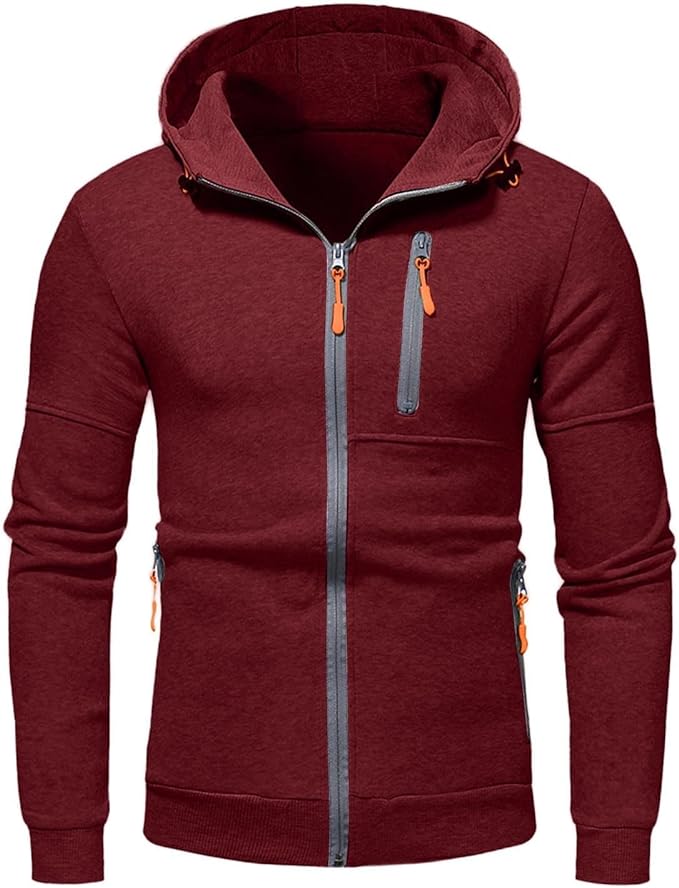 Sweat à capuche zippé intégral pour homme, coupe slim
